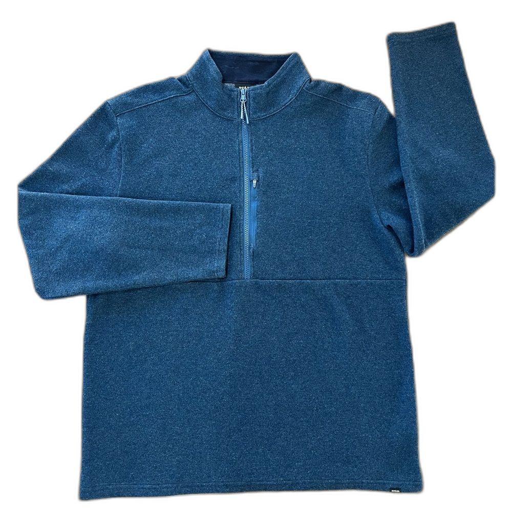 prAna Wool Blend 1/4 Zip Pullover Navy Heather Lined Trail Hiking Outdoor Men XL